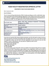 FOOD FACILITY REGISTRATION APPROVAL LETTER.